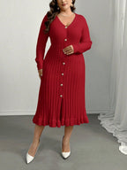 V-Neck Ruffle Hem Knit Sweater  Dress