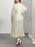 V-Neck Ruffle Hem Knit Sweater  Dress