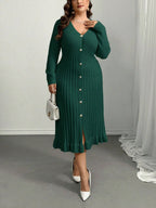 V-Neck Ruffle Hem Knit Sweater Dress