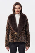 Woman wearing leopard-print faux-fur jacket