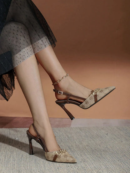 Pointed Toe Buckle Ankle Strap High Heels