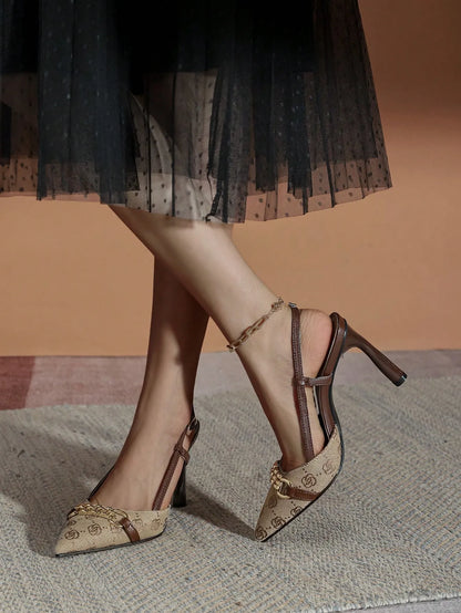 Pointed Toe Buckle Ankle Strap High Heels