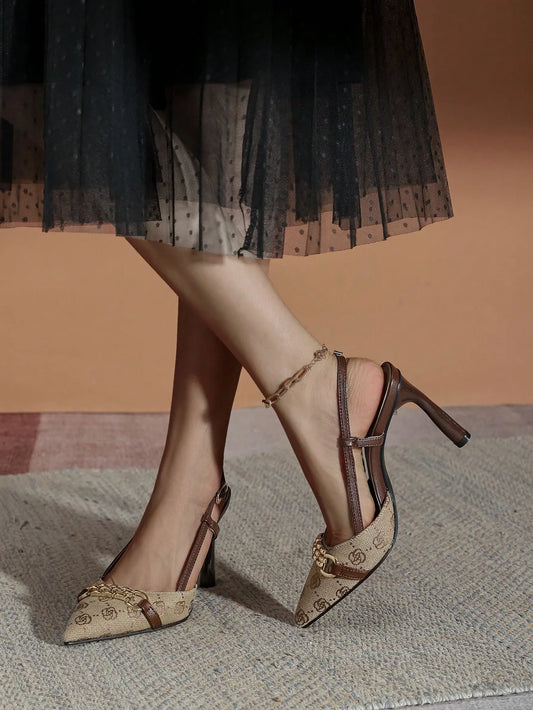 Pointed Toe Buckle Ankle Strap High Heels