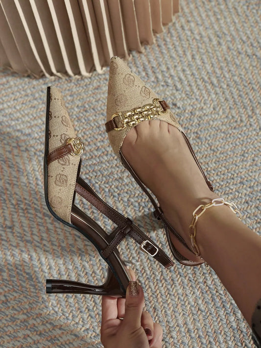 Pointed Toe Buckle Ankle Strap High Heels