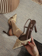 Pointed Toe Buckle Ankle Strap High Heels
