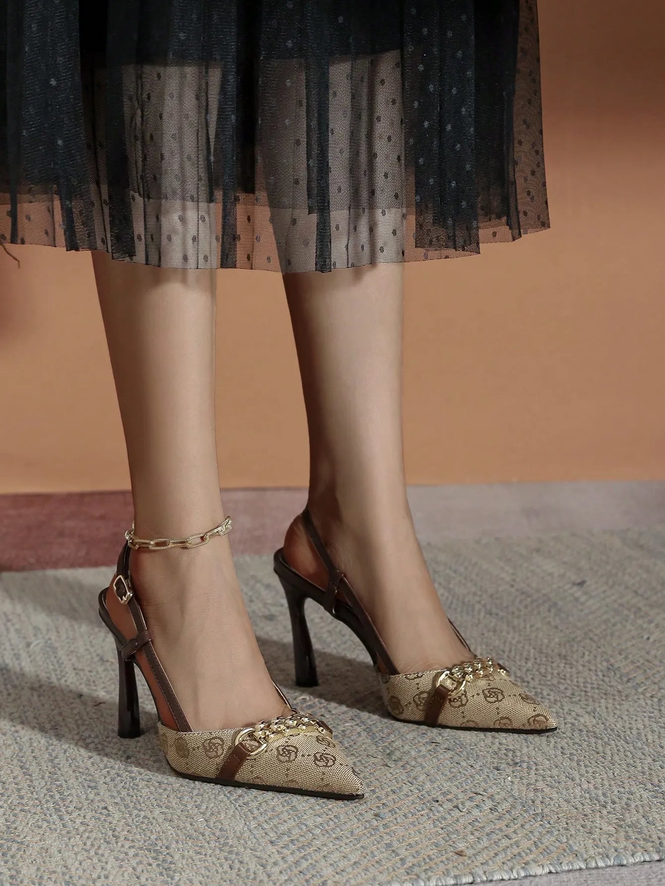 Pointed Toe Buckle Ankle Strap High Heels