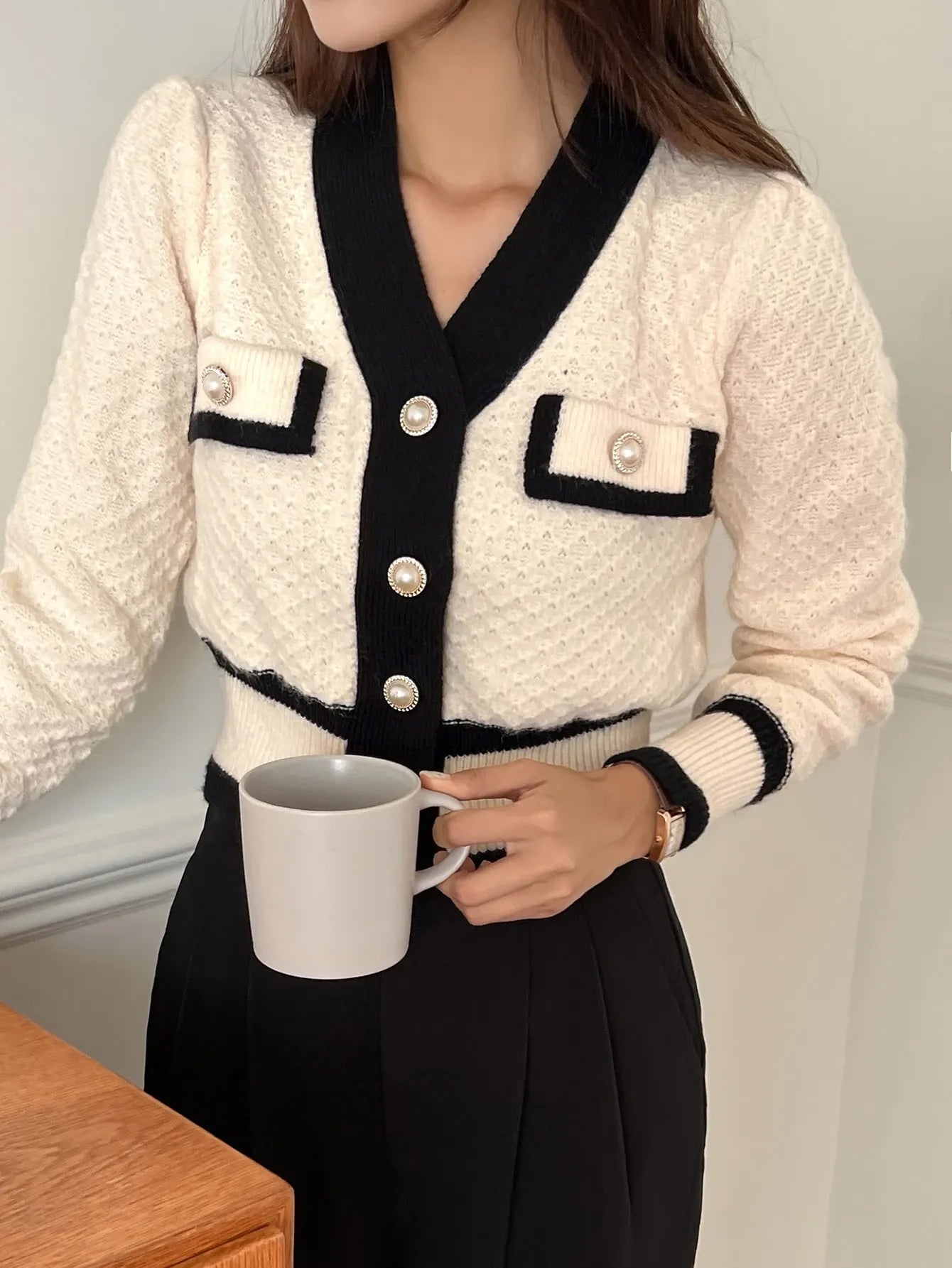 Trim Button Front Cardigan