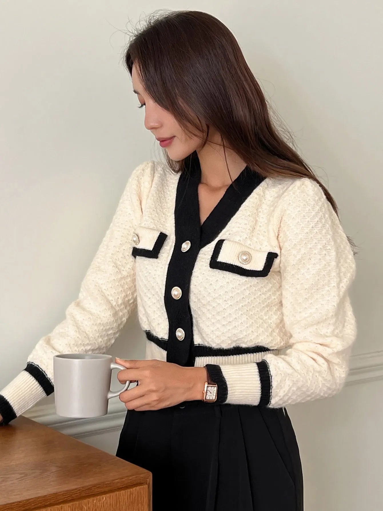 Trim Button Front Cardigan