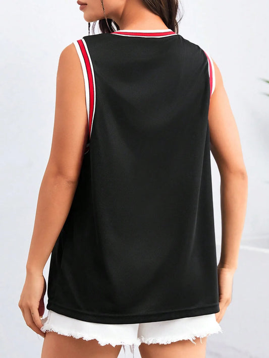 Graphic Striped Trim Tank Top
