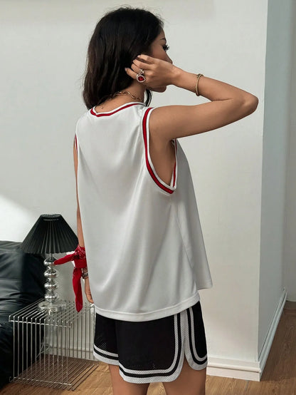 Graphic Striped Trim Tank Top