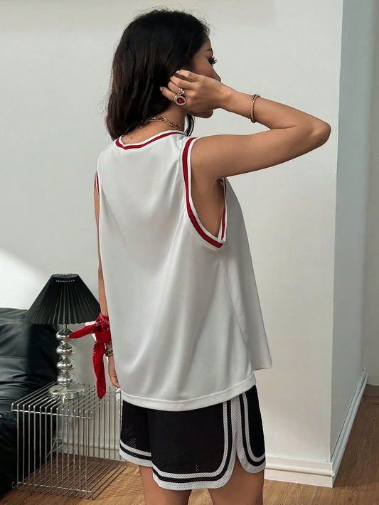 Graphic Striped Trim Tank Top