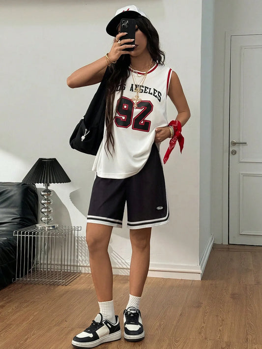 Graphic Striped Trim Tank Top
