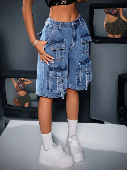 Front Pockets Denim Shorts