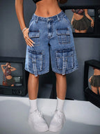 Front Pockets Denim Shorts