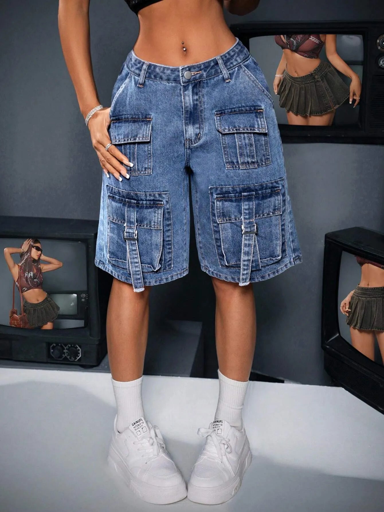 Front Pockets Denim Shorts