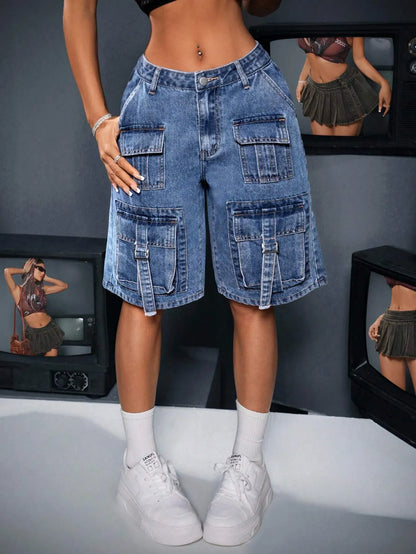 Front Pockets Denim Shorts