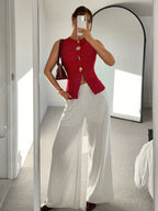 Round Neck Sleeveless Metal Buckle Vest