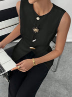 Round Neck Sleeveless Metal Buckle Vest