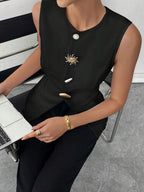 Round Neck Sleeveless Metal Buckle Vest
