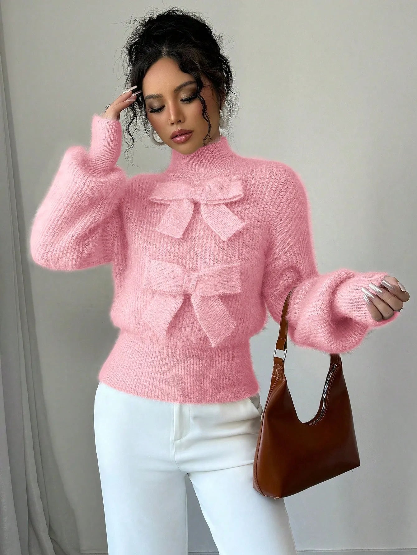 Casual Pullover Bow Detail Sweaters
