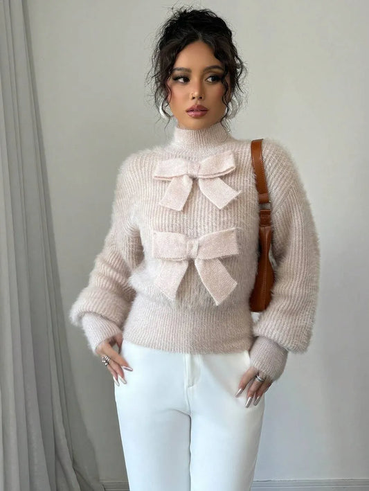 Casual Pullover Bow Detail Sweater