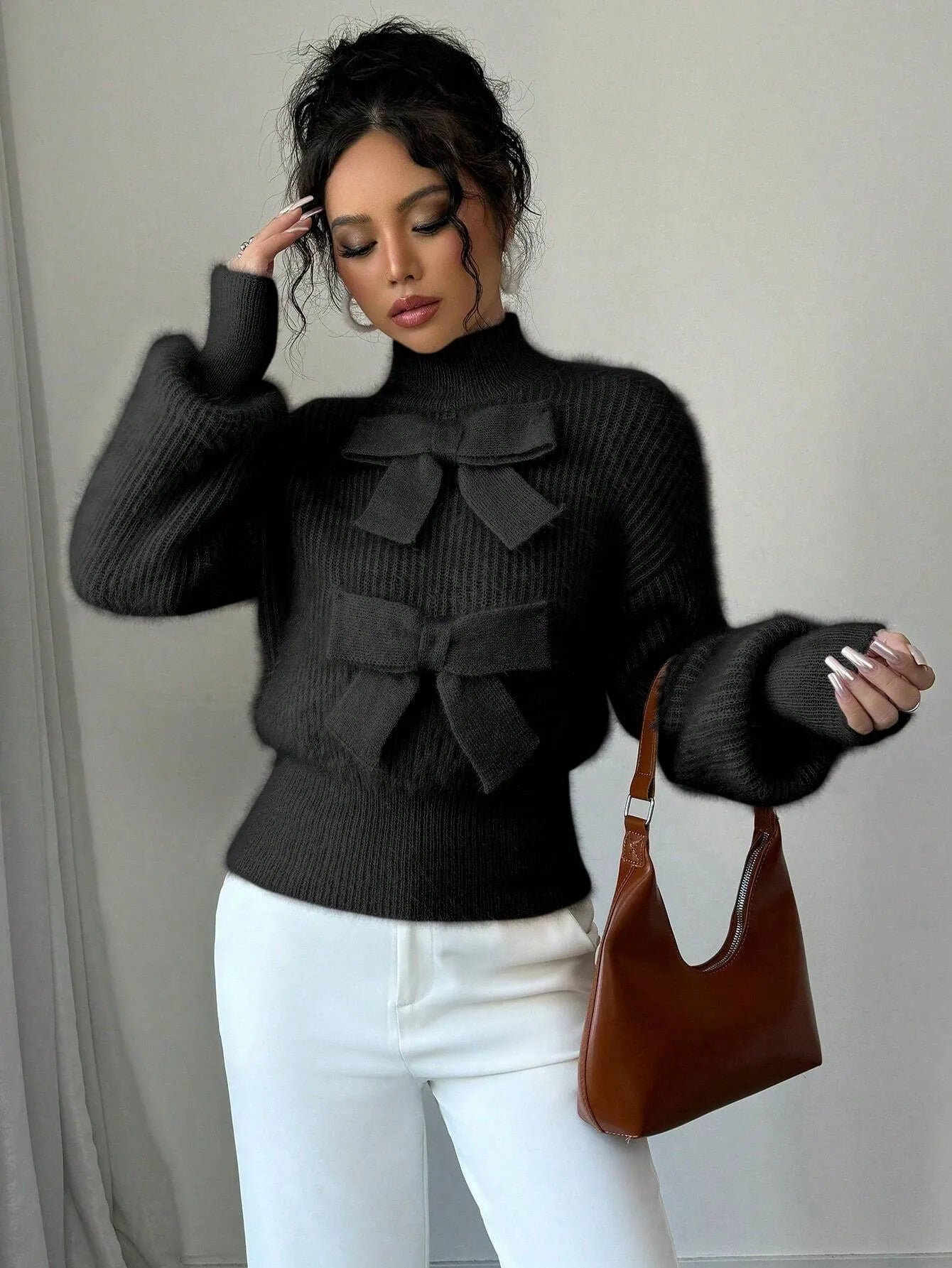Casual Pullover Bow Detail Sweaters