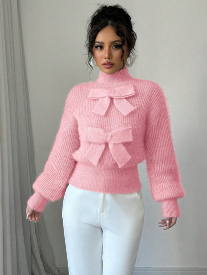 Casual Pullover Bow Detail Sweaters