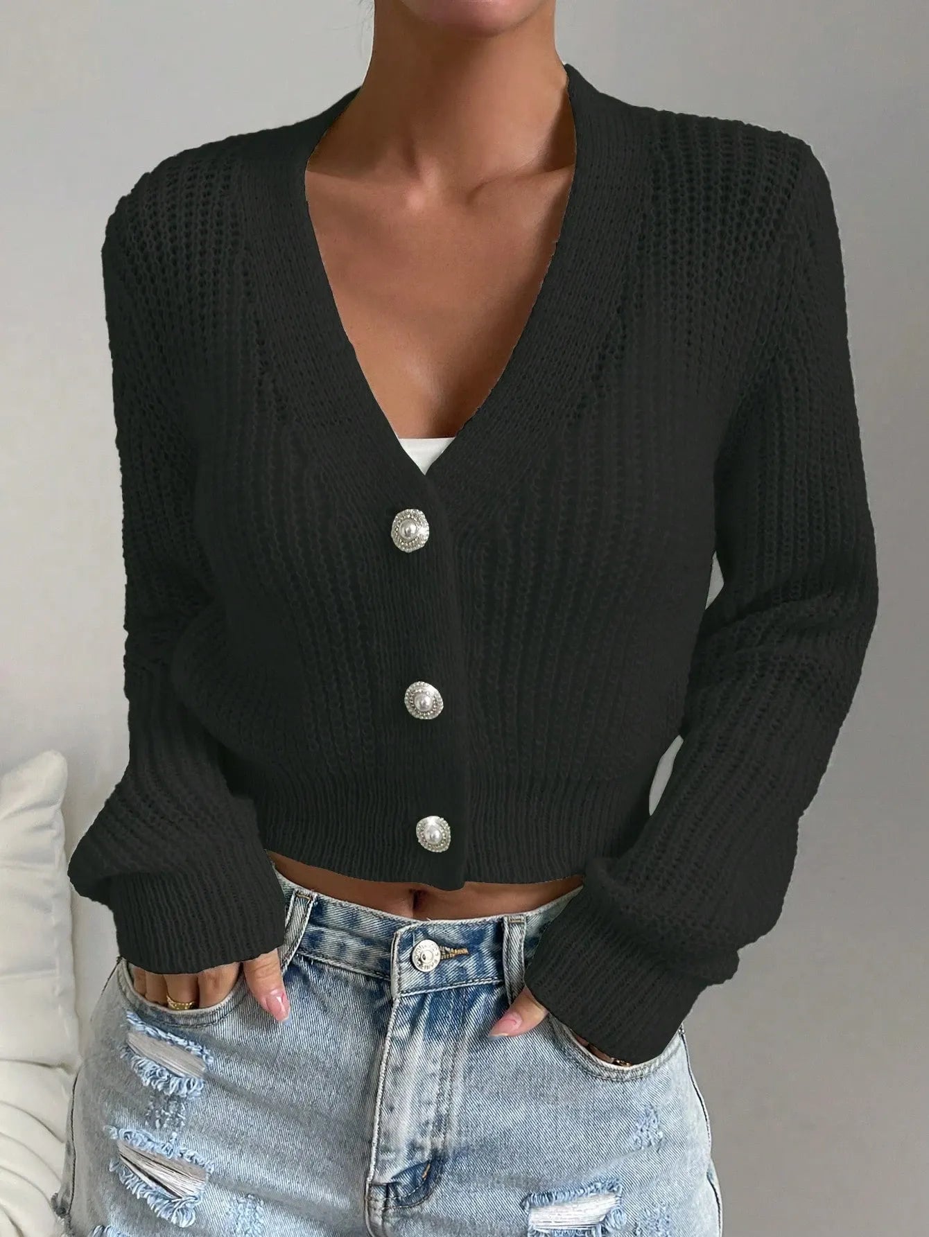 Button Front Crop Cardigan