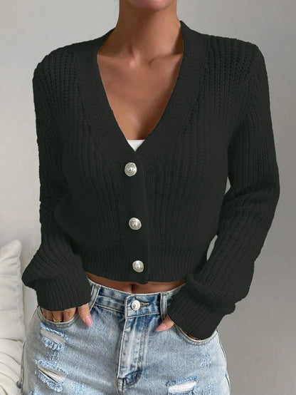 Button Front Crop Cardigan