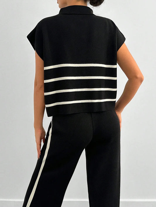 Stripe Polo Neck Sweater & Pants