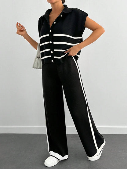 Stripe Polo Neck Sweater & Pants