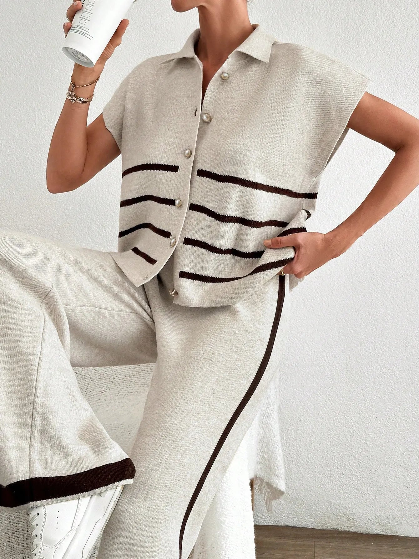 Stripe Polo Neck Sweater & Pants