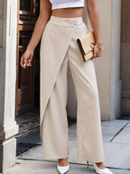 Casual Commute Wrap-Front Wide-Leg Pants