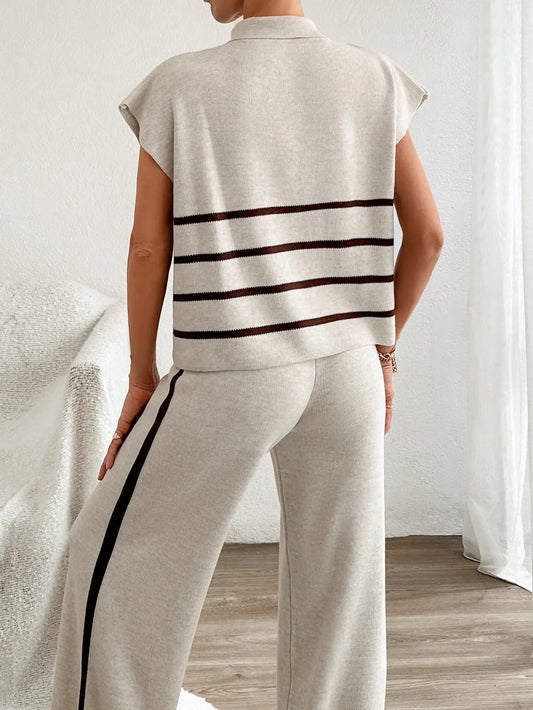 Stripe Polo Neck Sweater & Pants