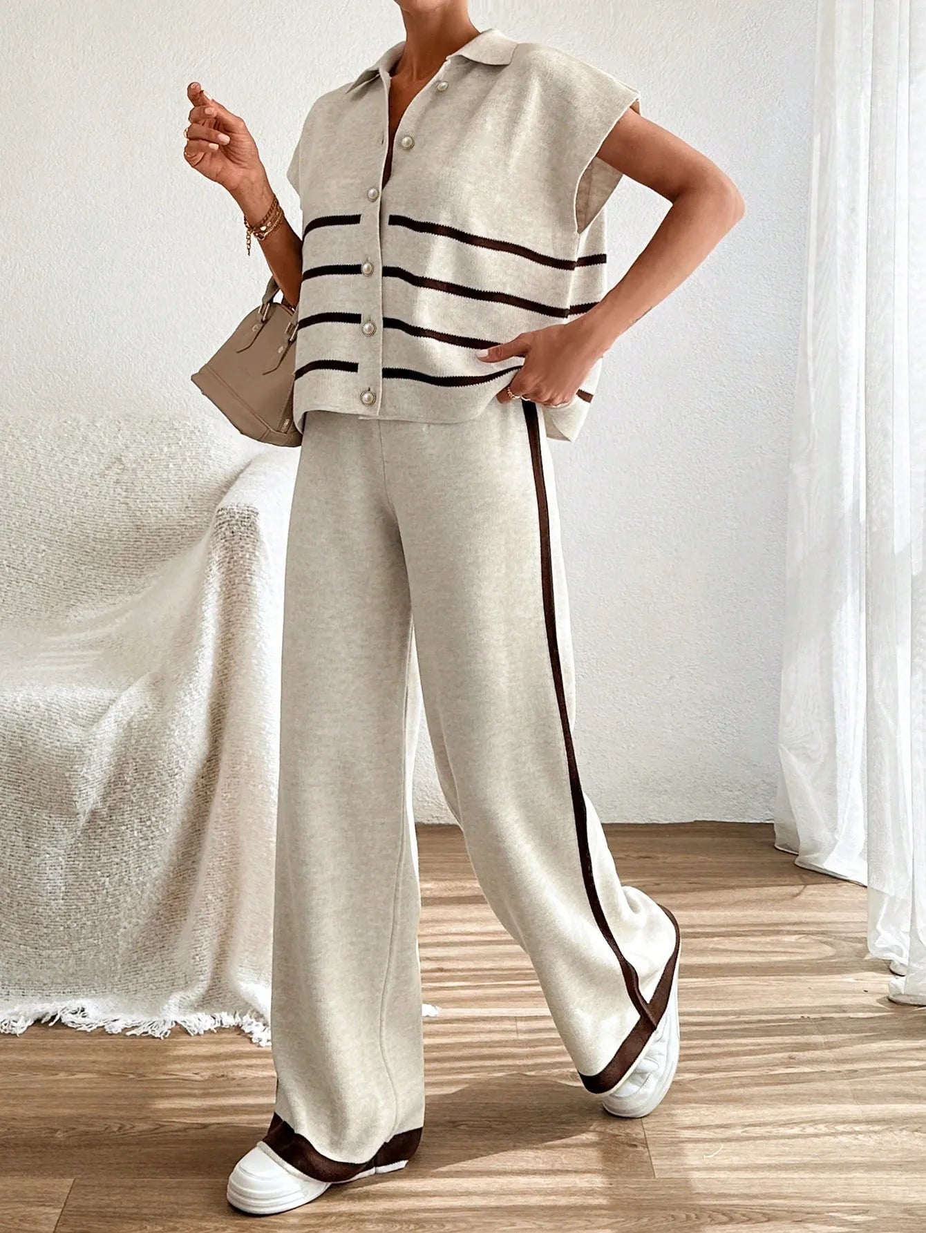 Stripe Polo Neck Sweater & Pants
