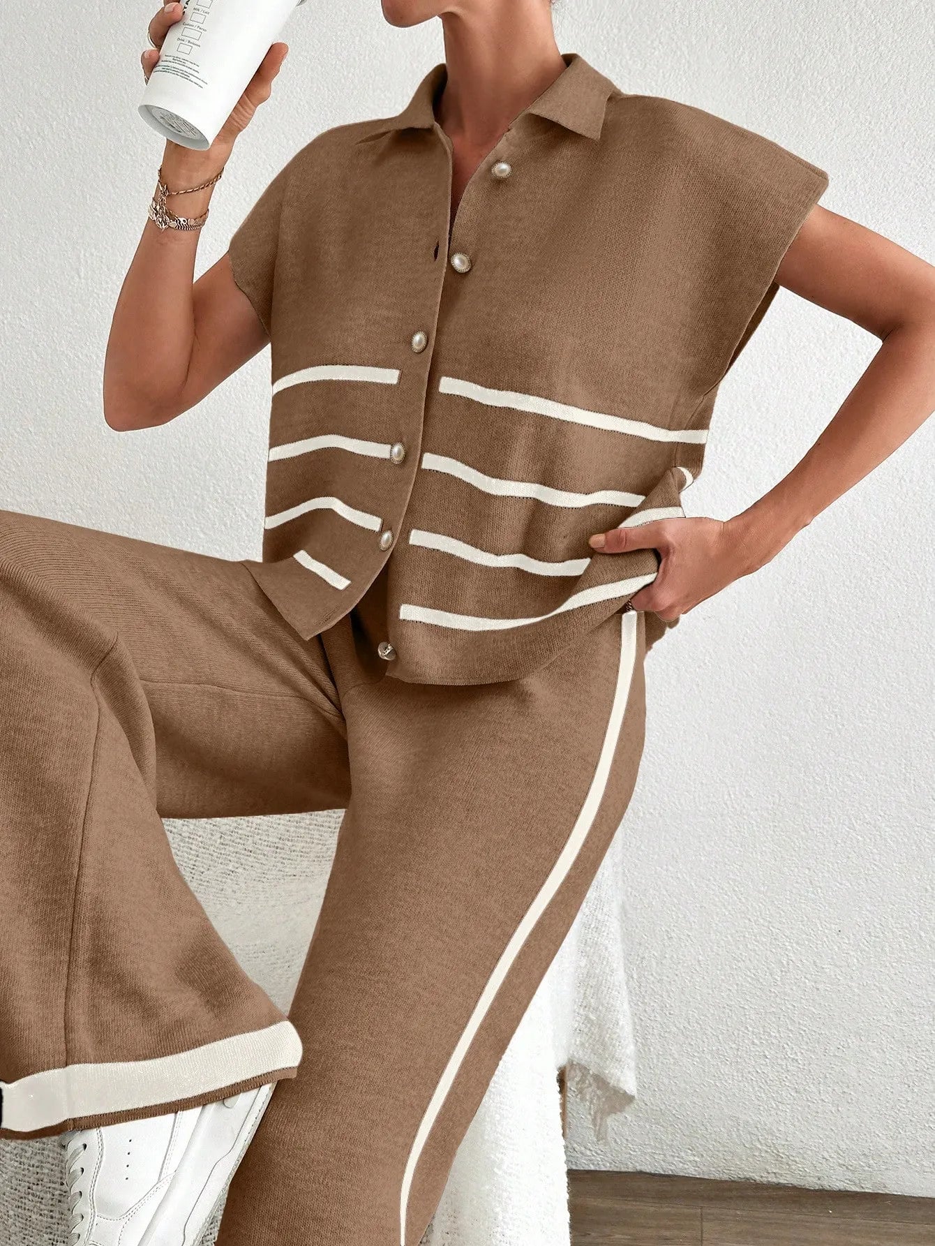 Stripe Polo Neck Sweater & Pants