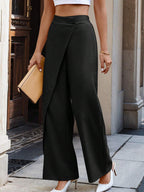 Casual Commute Wrap-Front Wide-Leg Pants