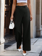 Casual Commute Wrap-Front Wide-Leg Pants