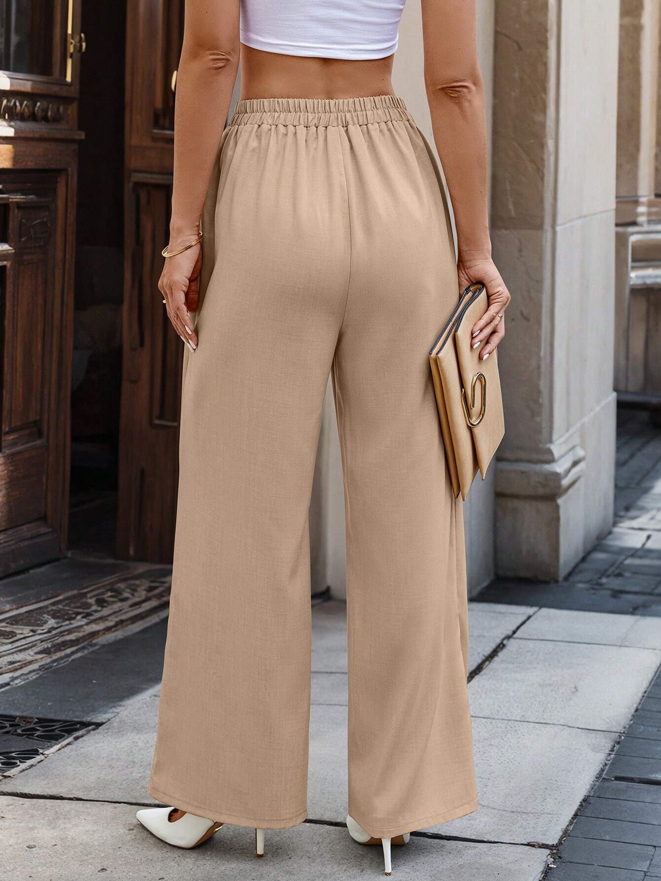 Casual Commute Wrap-Front Wide-Leg Pants