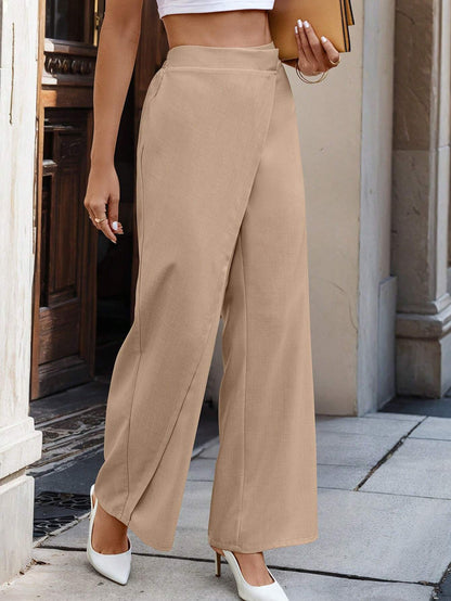 Casual Commute Wrap-Front Wide-Leg Pants