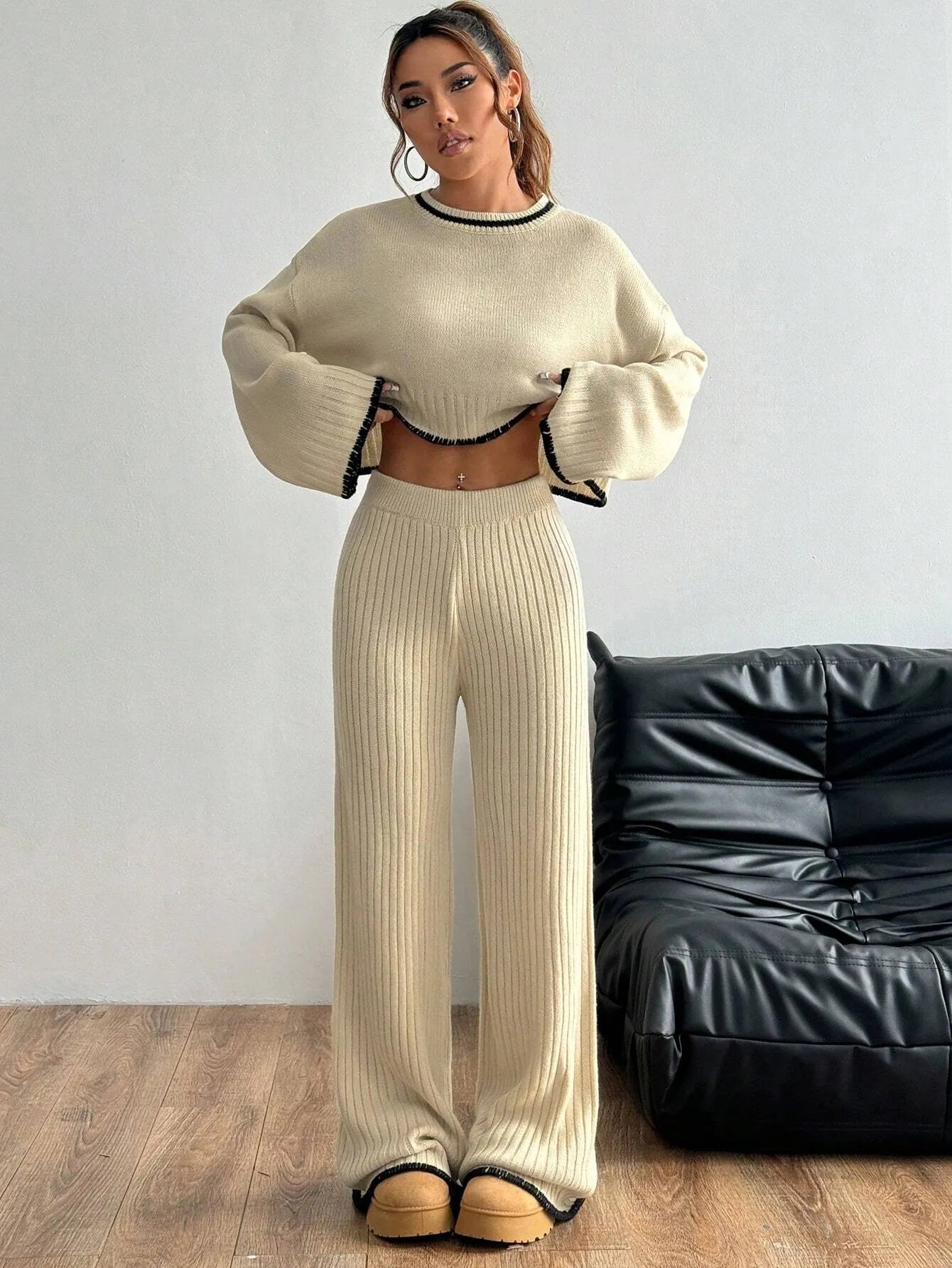 Casual Trim Sweater 2pcs/Sets