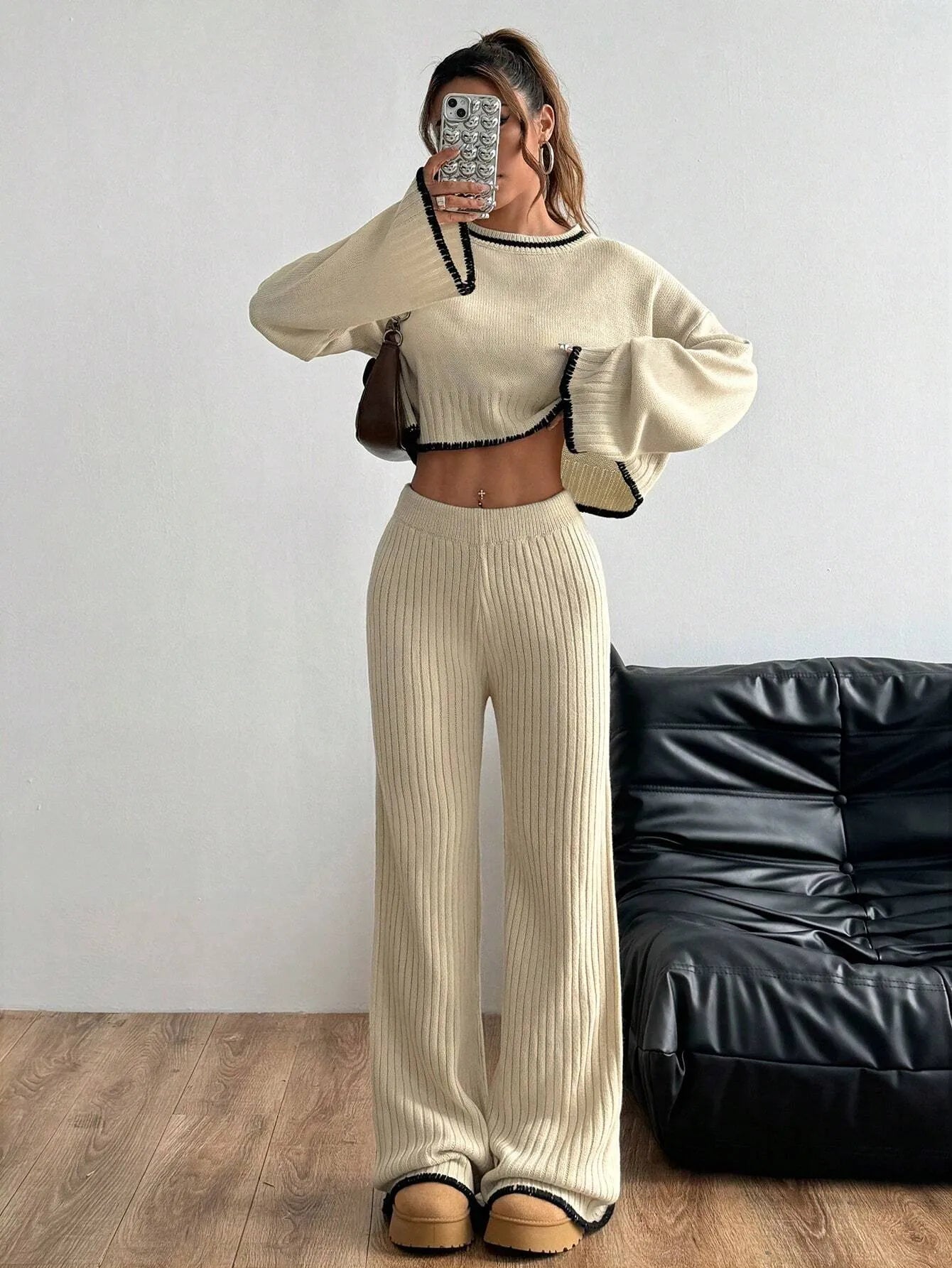 Casual Trim Sweater 2pcs/Sets