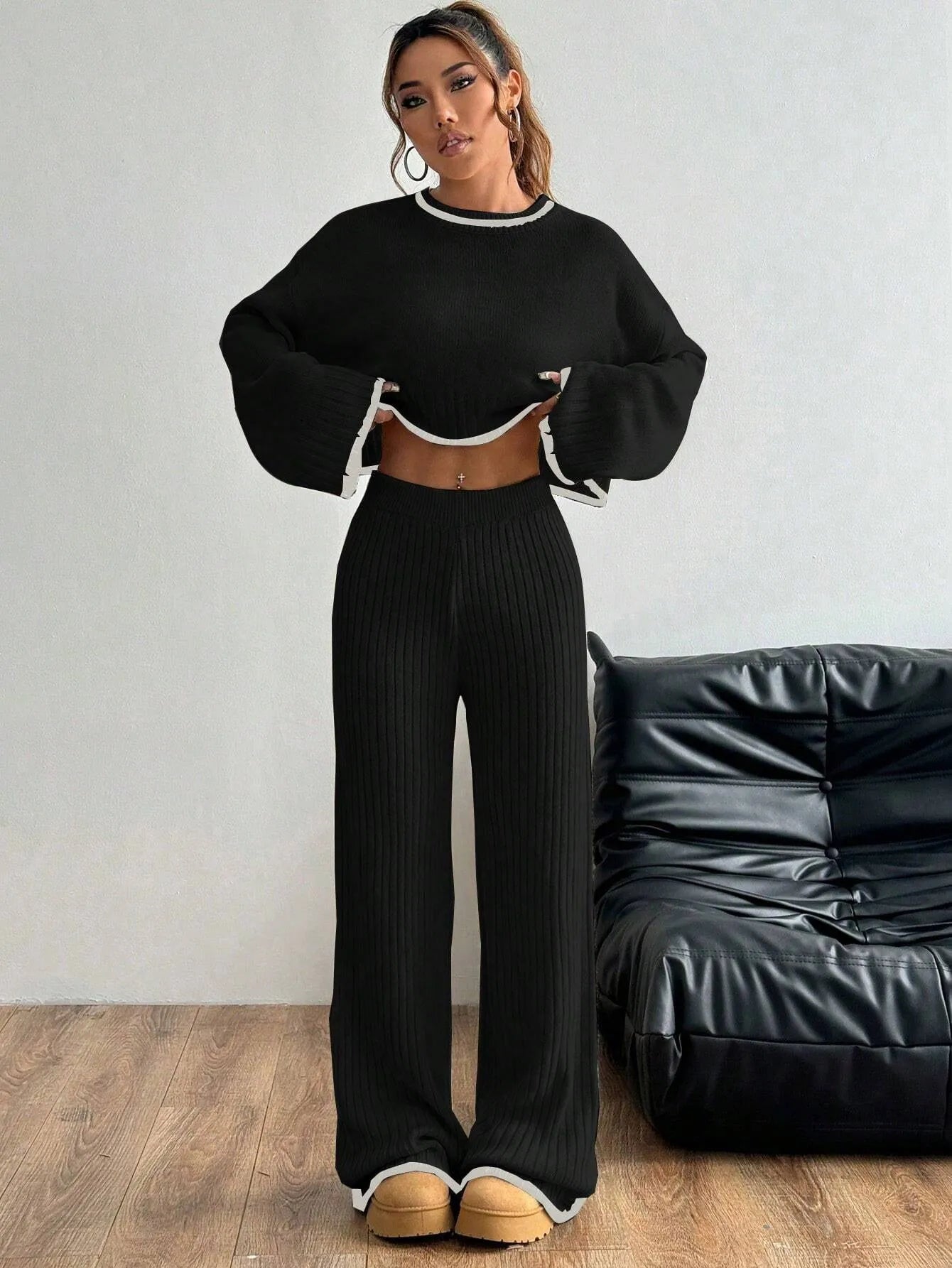 Casual Trim Sweater 2pcs/Set
