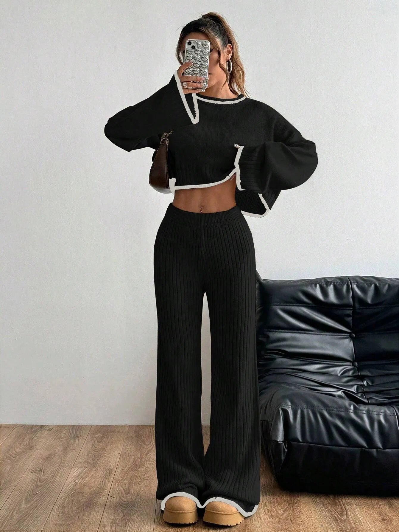 Casual Trim Sweater 2pcs/Set