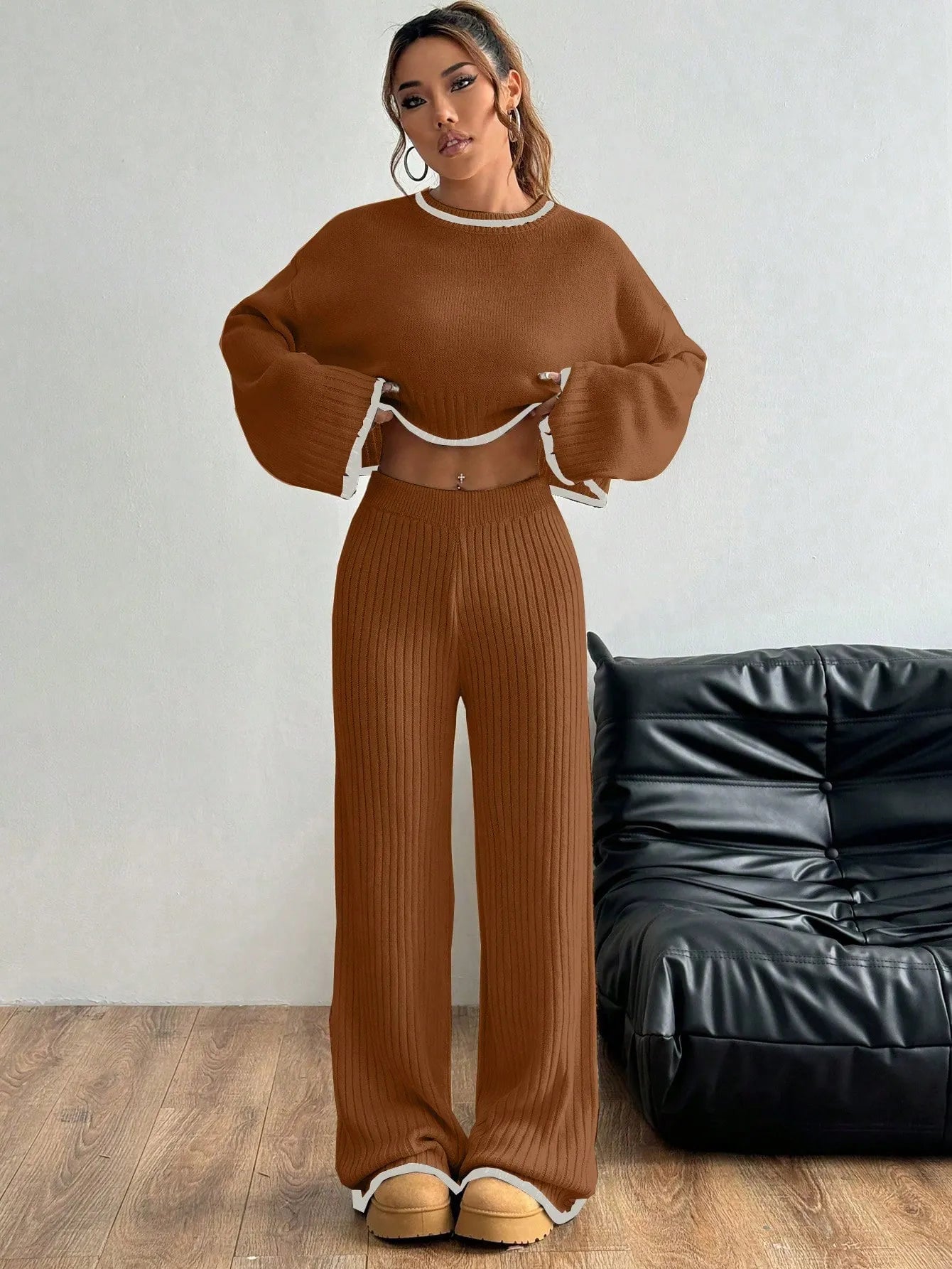 Casual Trim Sweater 2pcs/Set