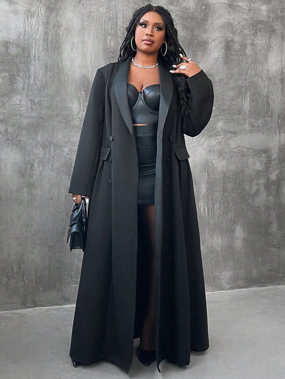Shawl Collar Open Front Long Jacket