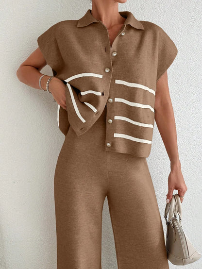 Stripe Polo Neck Sweater & Pants