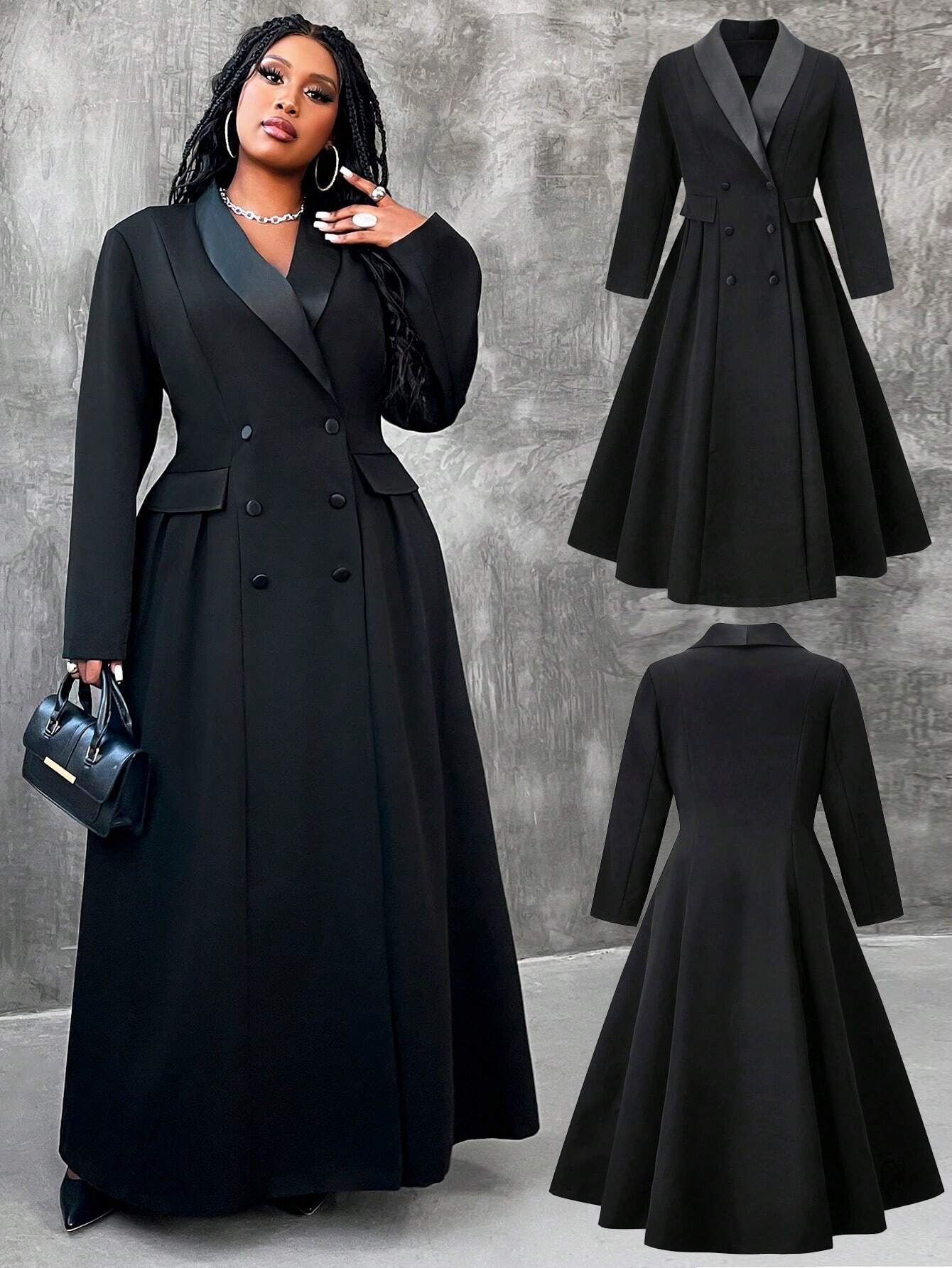Shawl Collar Open Front Long Jacket