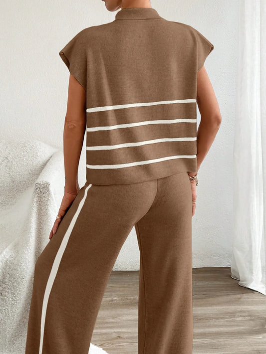 Stripe Polo Neck Sweater & Pants
