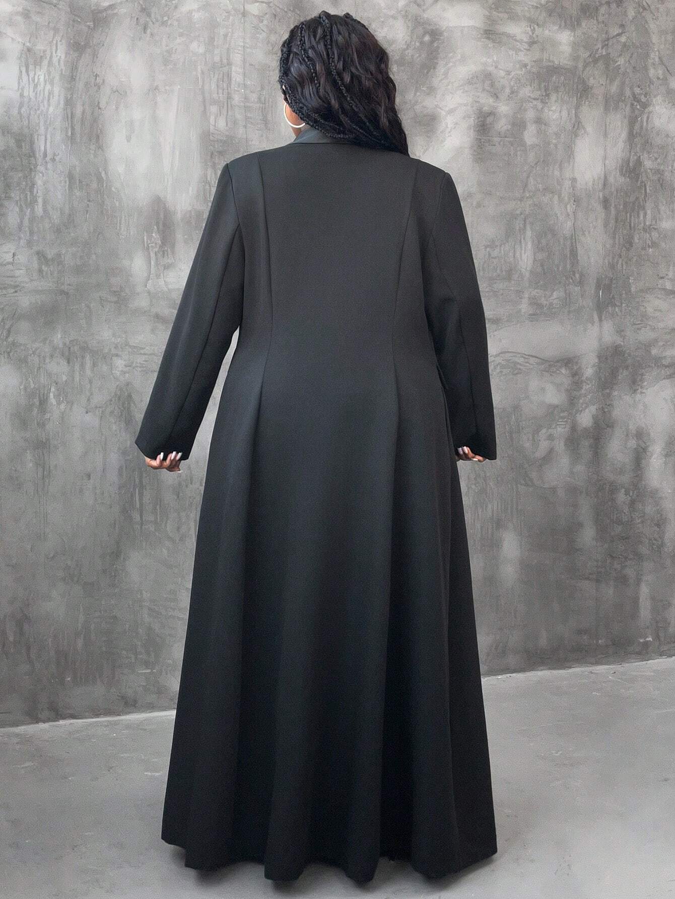 Shawl Collar Open Front Long Jacket